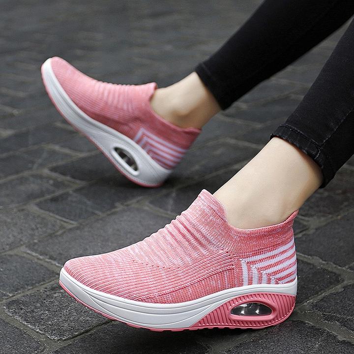 Elastic stretchable lightweight breathable leisure running shoes