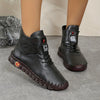 lack leather ankle boots for women on white background
